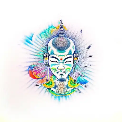 A realistic depiction of a meditating DJ with energy flowing from their pineal gland tattoo design idea