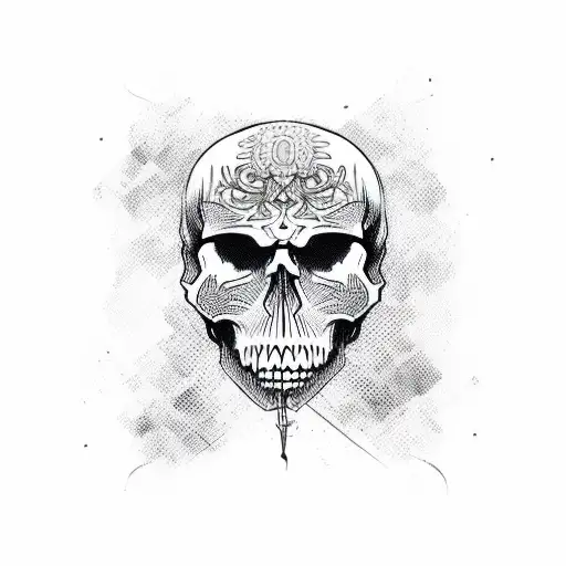skull gears on head tattoo design idea