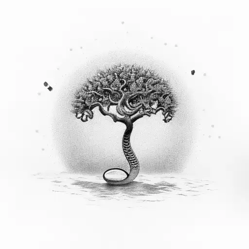 snake on oliv tree tattoo design idea