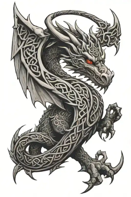Celtic dragon with celiac cross and knot   tattoo design idea