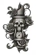 skull rose hourglass time piece tattoo design idea