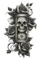 skull rose hourglass time piece tattoo design idea