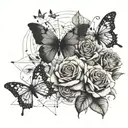 A financial graph intertwined with roses and butterflies tattoo design idea