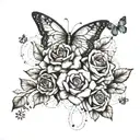 A financial graph intertwined with roses and butterflies tattoo design idea