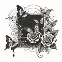 A financial graph intertwined with roses and butterflies tattoo design idea