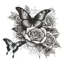 A financial graph intertwined with roses and butterflies tattoo design idea