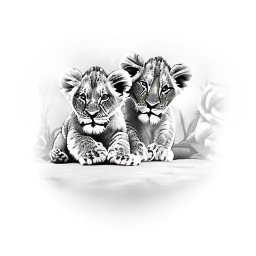 lion cubs with roses tattoo design idea
