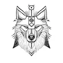 A minimalist design of a wolf head with viking runes forming the fur, symbolizing loyalty and intelligence. tattoo design idea