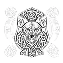A minimalist design of a wolf head with viking runes forming the fur, symbolizing loyalty and intelligence. tattoo design idea