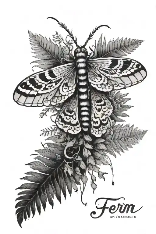 fern, moth, nature, runes, nordic stlyle tattoo design idea