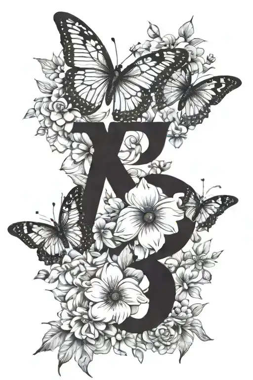 The words "Romans 8:18" written with flowers and butterflies tattoo design idea