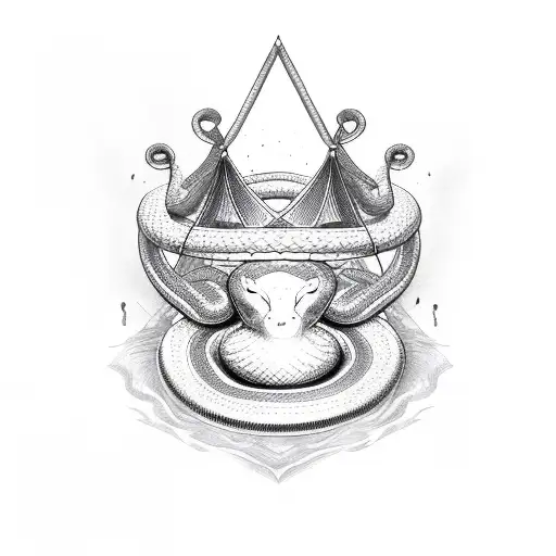 snake, river, crown, dove shown separately tattoo design idea