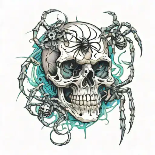 skull and spider tattoo design idea