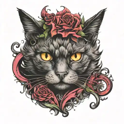 goth cat tattoo design idea