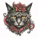 goth cat tattoo design idea