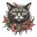 goth cat tattoo design idea