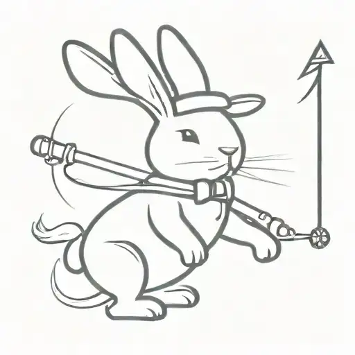An illusionist bunny wearing a magician's hat and has a magic stick on it's back. Minimal tattoo design idea