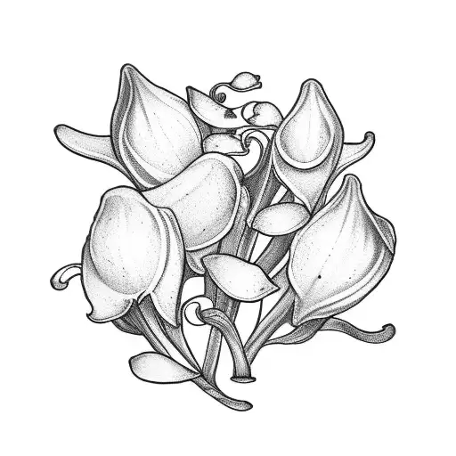 Lily of the valley tattoo with lettering in Roman numerals that says FOREVER 1970 tattoo design idea