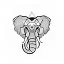 An elephant's head with a third eye located on the forehead in line art style tattoo design idea