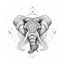 An elephant's head with a third eye located on the forehead in line art style tattoo design idea