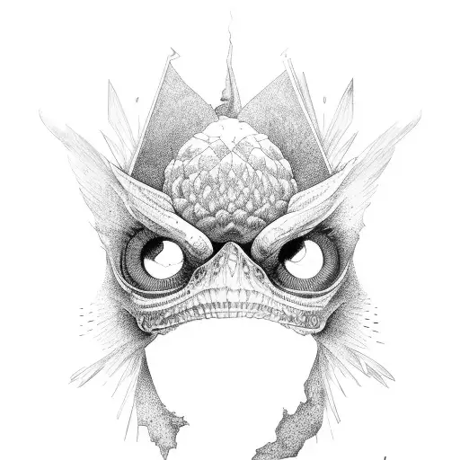 lechuza con alas extendidas volando de frente tattoo design idea