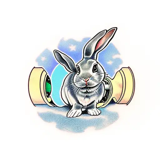rabbit coming out of rabbit hole looking through a telescope tattoo design idea