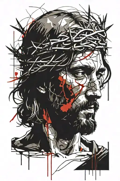 jesus christ wearing the crown of thorns tattoo design idea