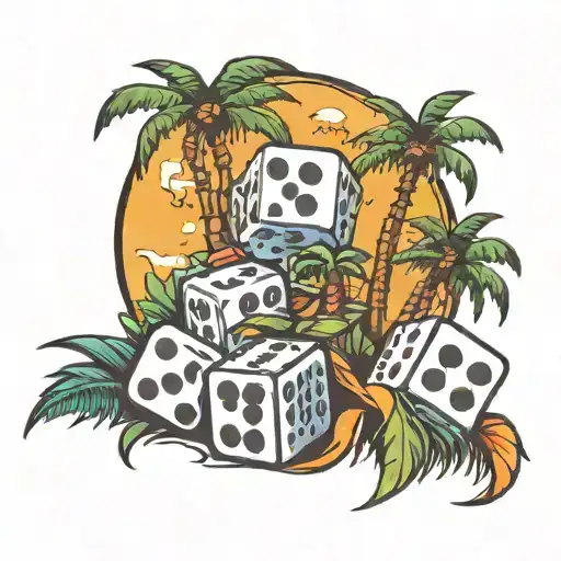 dice and palm trees  tattoo design idea