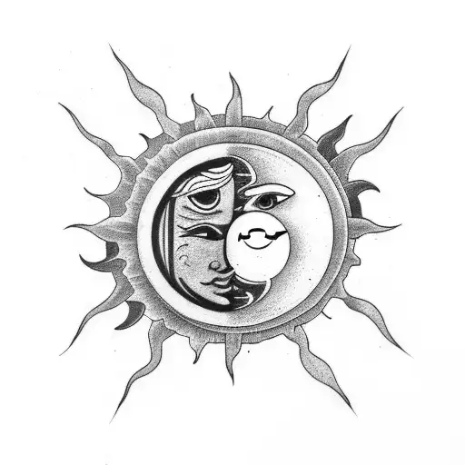 Sun and Moon with name and date  tattoo design idea