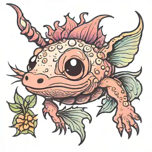 Witchy axolotl tattoo design idea