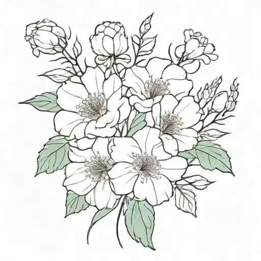 make some minimalist tattoo designs of a carnations and snowdrops bouquet with a rectangle shape around with some lineal tattoo design idea