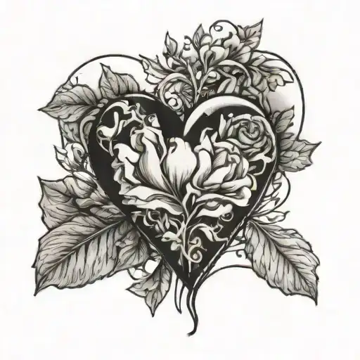 heart with a floral background in a polaroid picture tattoo design idea