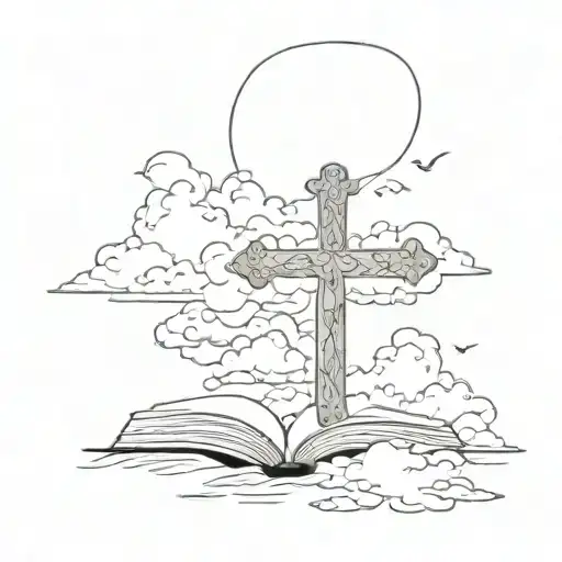 bible verse with clouds surrounding and crosses    tattoo design idea