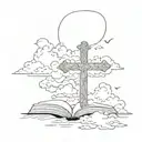 bible verse with clouds surrounding and crosses    tattoo design idea