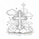 bible verse with clouds surrounding and crosses    tattoo design idea