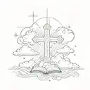 bible verse with clouds surrounding and crosses    tattoo design idea