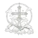 bible verse with clouds surrounding and crosses    tattoo design idea