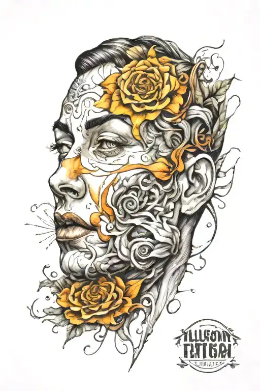 illusion face morphing tattoo design idea