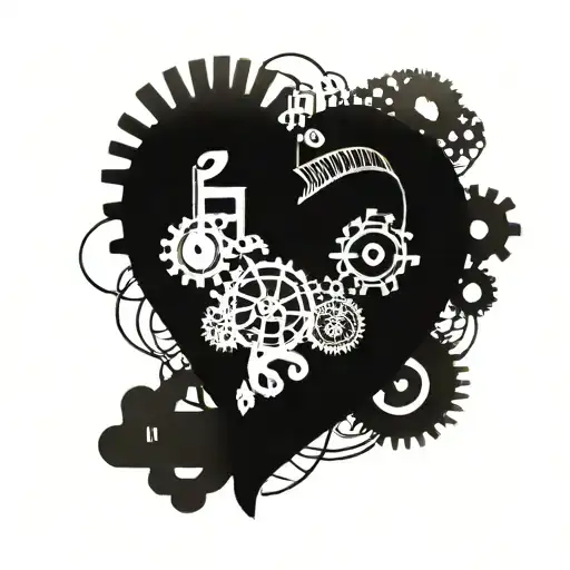 A mechanical heart with intricate gears and music notes intertwined, representing the client's love for music and engineering tattoo design idea