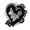 A mechanical heart with intricate gears and music notes intertwined, representing the client's love for music and engineering tattoo design idea