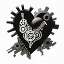 A mechanical heart with intricate gears and music notes intertwined, representing the client's love for music and engineering tattoo design idea
