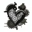 A mechanical heart with intricate gears and music notes intertwined, representing the client's love for music and engineering tattoo design idea
