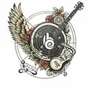 circle of fifths and music production and beatmaker  tattoo design idea