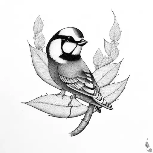 parus bird with acorn  tattoo design idea