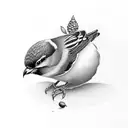 parus bird with acorn  tattoo design idea