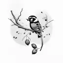 parus bird with acorn  tattoo design idea