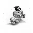 parus bird with acorn  tattoo design idea