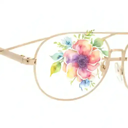 front of eyeglasses with flower tattoo design idea