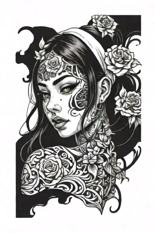 face girl ahegao tattoo design idea