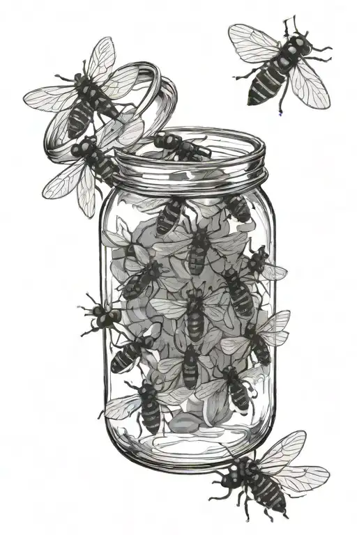 jar full of dead flies tattoo design idea